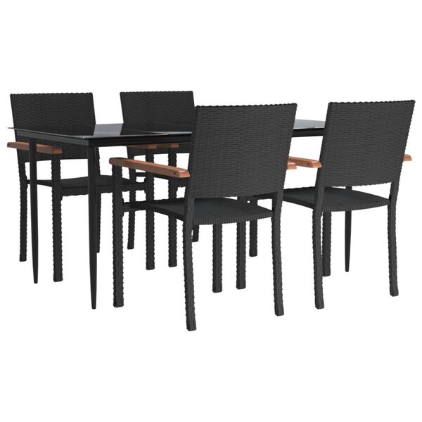 vidaXL 5 Piece Garden Dining Set Black Poly Rattan