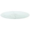 vidaXL Table Top White ?70x0.8 cm Tempered Glass with Marble Design