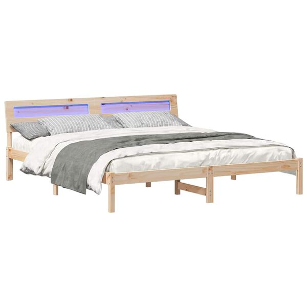 vidaXL Bed Frame with Headboard Brown 200 x 200 cm Solid Pine Wood