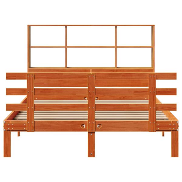 vidaXL Bookcase Bed without Mattress Wax Brown 120x190 cm Small Double Solid Wood Pine