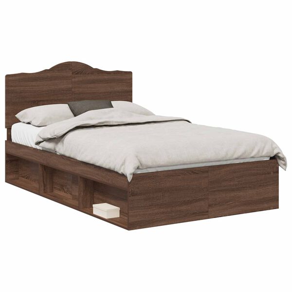 vidaXL Bed Frame with Headboard Brown Oak 120 x 200 cm Solid Pine Wood