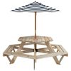 vidaXL Picnic Table for 6 Kids with Umbrella Hexagon Solid Wood Fir