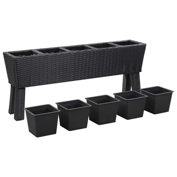 vidaXL Garden Raised Bed with Legs and 5 Pots 118x25x50 cm Poly Rattan Black
