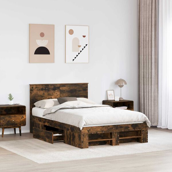 vidaXL Bed Frame Smoked Oak 120 x 200 cm Engineered Wood
