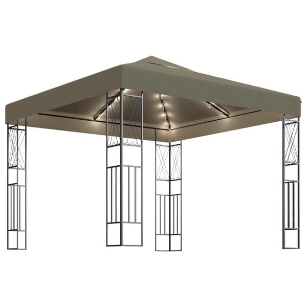 vidaXL Gazebo with LED String Lights 3x3 m Taupe Fabric