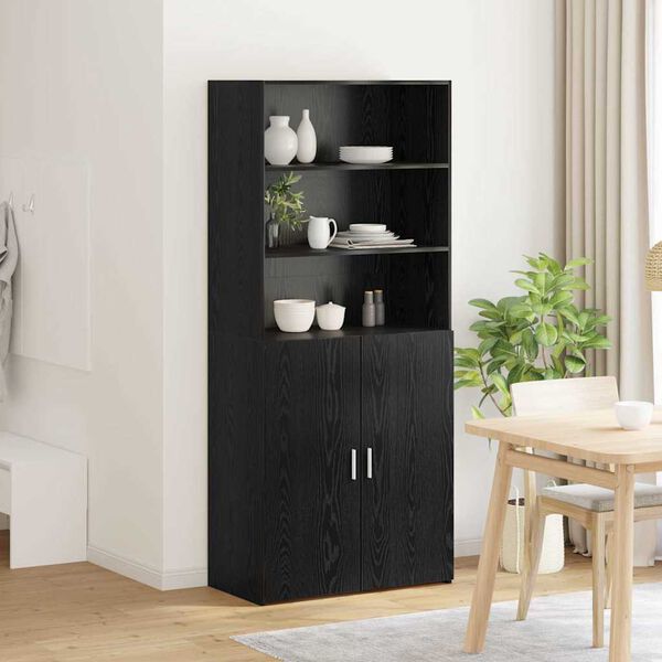 vidaXL Highboard Black Oak 80 x 42.5 x 185 cm Engineered Wood