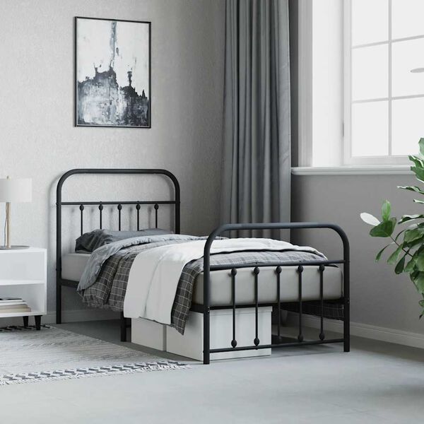 vidaXL Metal Bed Frame without Mattress with Footboard Black 90x190cm