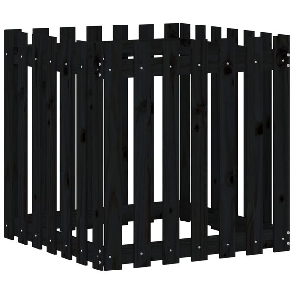 vidaXL Garden Planter with Fence Design Black 70x70x70 cm Solid Wood Pine