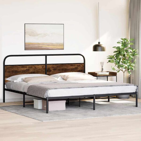 vidaXL Metal Bed Frame without Mattress Smoked Oak 183x213 cm
