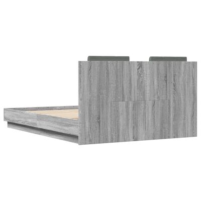 vidaXL Bed Frame with Headboard and LED Lights Grey Sonoma 120x190 cm Small Double