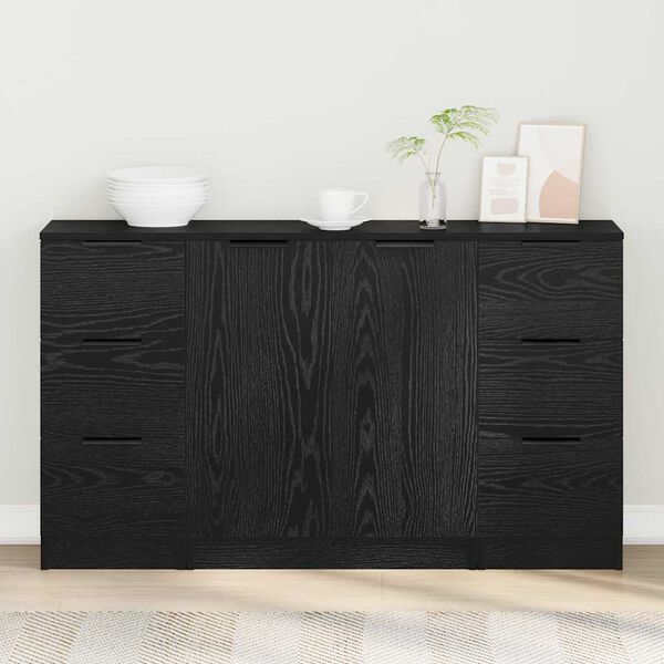 vidaXL Sideboard with Drawer 3 pcs Black Oak Engineered Wood