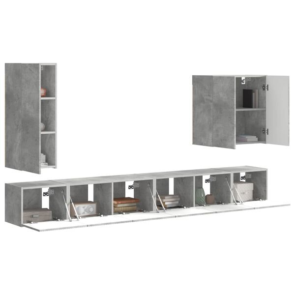 vidaXL TV Wall Cabinet Set Wall-mounted 6 pcs Concrete Grey