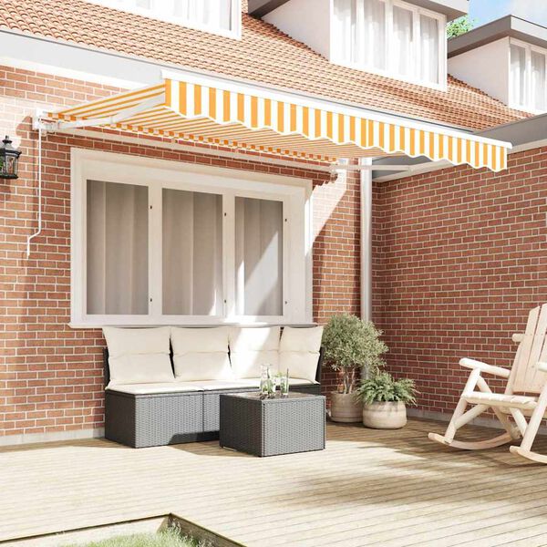 vidaXL Retractable Awning Manual Yellow and White 300 x 200 cm