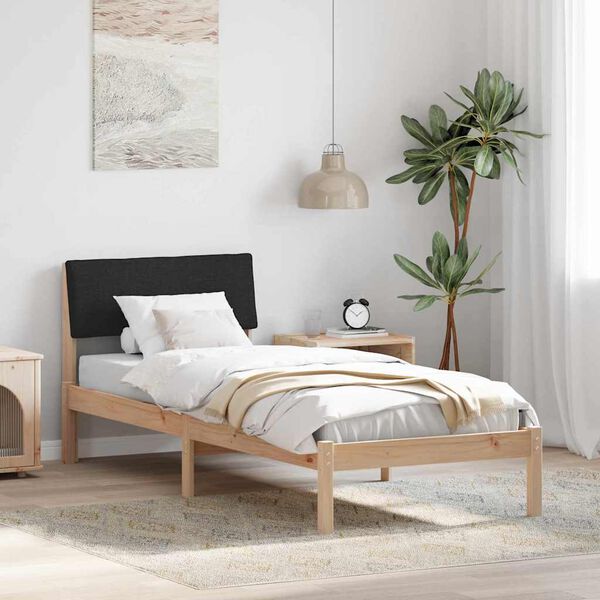 vidaXL Bed frame Brown and black 75 x 190 cm Solid pine wood
