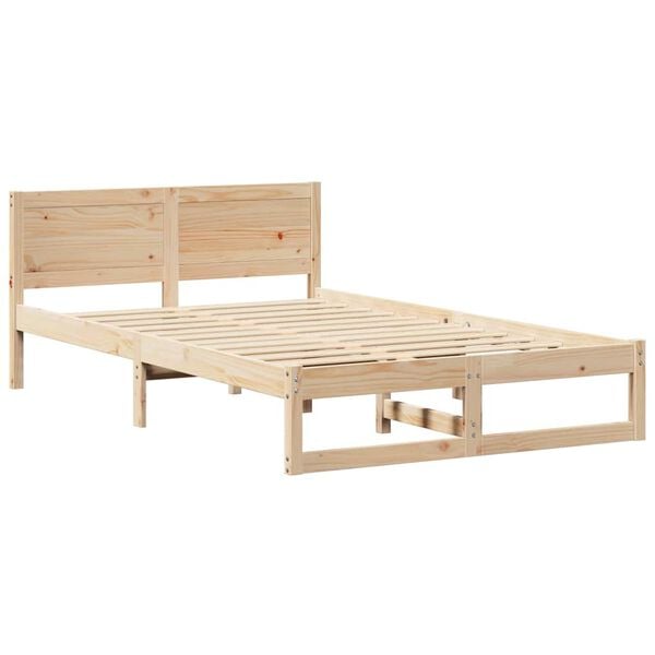 vidaXL Bed Frame with Headboard Natural 140 x 190 cm Solid Pine Wood
