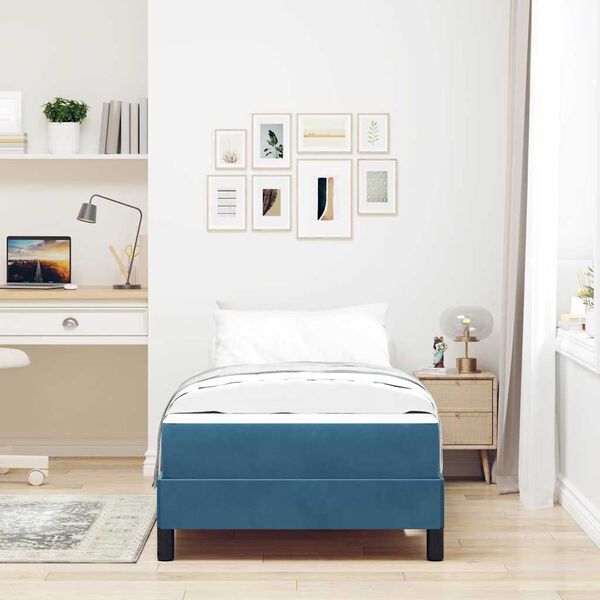 vidaXL Box Spring Bed with Mattress Dark Blue 80 x 220 cm Fabric