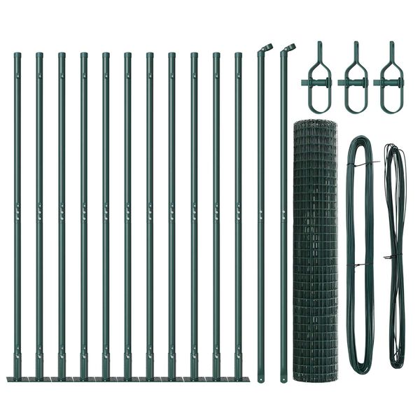 vidaXL Fence with Post Green 1.2 x 25 m Steel and PVC