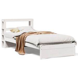 vidaXL Bed Frame with Headboard without Mattress White 75x190 cm Small Single