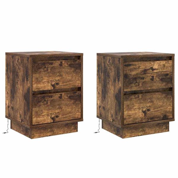 vidaXL Bedside Cabinet with Drawer 2 pcs Smoked Oak 39 x 34.5 x 50 cm