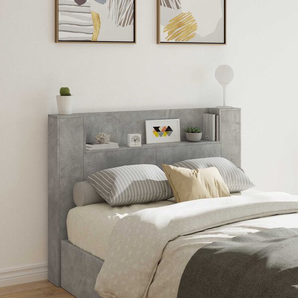 vidaXL Headboard Cabinet with LED Concrete 140 x 16.5 x 103.5 cm