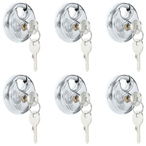 vidaXL Discus Locks with Keys 6 pcs Silver 7 x 2.4 x 7 cm