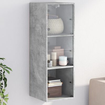 vidaXL Wall Cabinet with Glass Doors Concrete Grey 35x37x100 cm