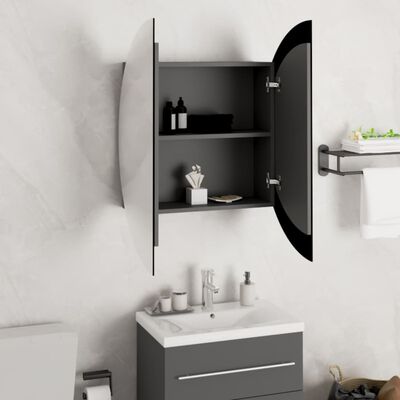 vidaXL Bathroom Cabinet with Round Mirror&LED Grey 54x54x17.5 cm