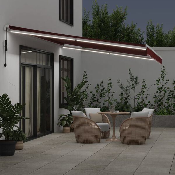 vidaXL Automatic Retractable Awning with LED Burgundy 500x350 cm