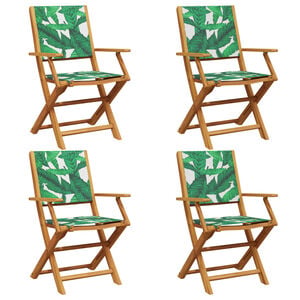 vidaXL Folding Chairs 4 pcs Green Fabric and Solid Wood