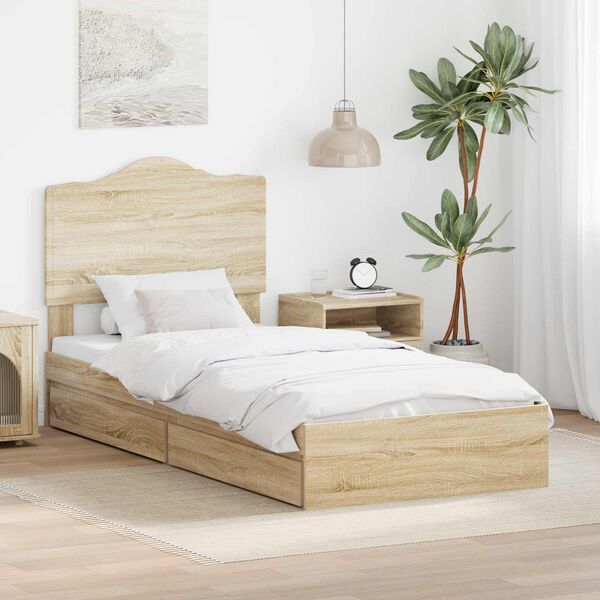 vidaXL Storage Bed with Drawer Sonoma Oak 90 x 190 cm Engineered Wood