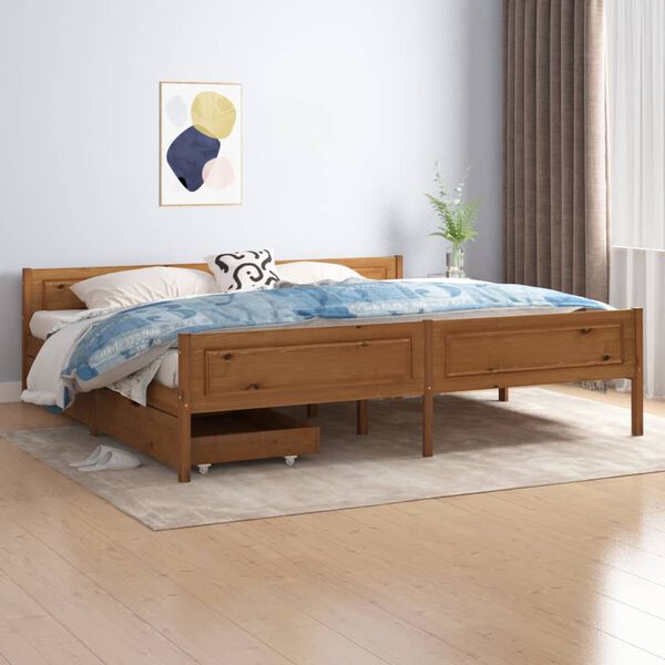 vidaXL Bed Frame without Mattress Honey Brown Solid Wood 200x200 cm (322116+321987)