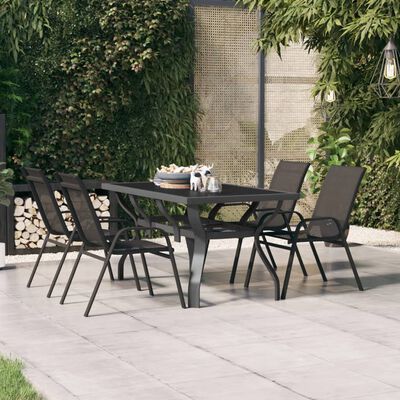 vidaXL Garden Table Grey and Black 140x70x70 cm Steel and Glass