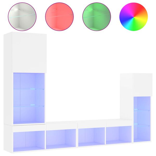 vidaXL 4 Piece TV Wall Units with LED White Engineered Wood