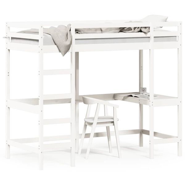 vidaXL Loft Bed without Mattress White 90x190 cm Single Solid Wood Pine