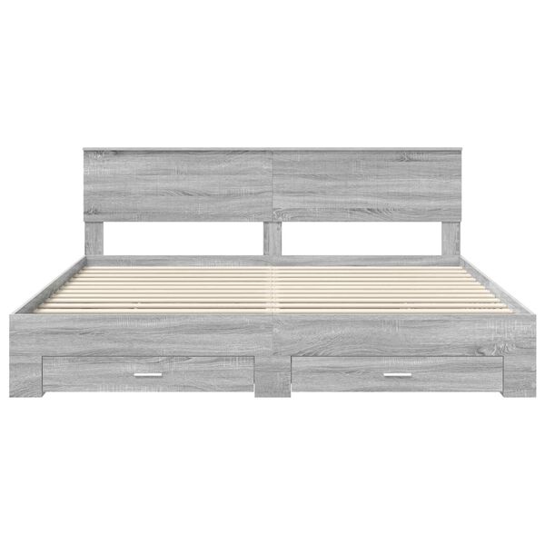 vidaXL Bed Frame with Drawer Grey Sonoma 200 x 200 cm Engineered Wood
