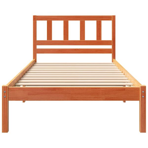 vidaXL Bed Frame with Headboard Wax Brown 90 x 200 cm Solid Pine Wood