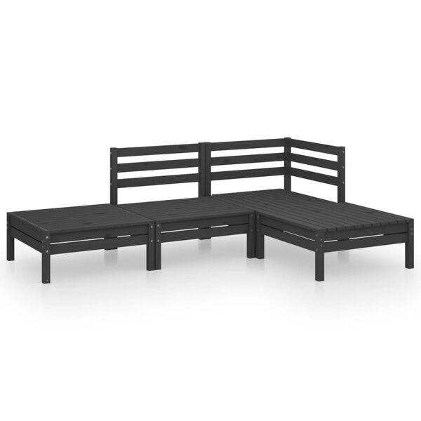 vidaXL 4 Piece Garden Lounge Set Black Solid Pinewood