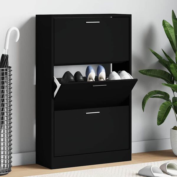 vidaXL Shoe Cabinet Black 63x24x103 cm Engineered Wood