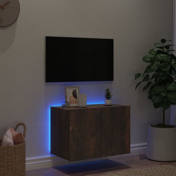 vidaXL TV Wall Cabinet with LED Lights Smoked Oak 60x35x41 cm