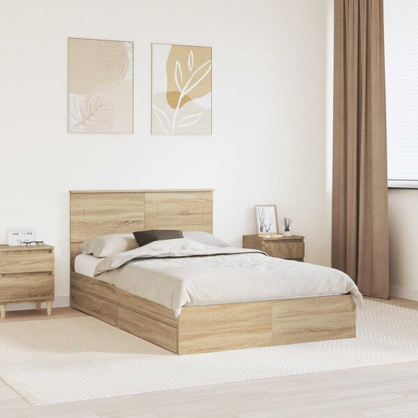 vidaXL Storage Bed with Drawer Sonoma Oak 120 x 200 cm Engineered Wood