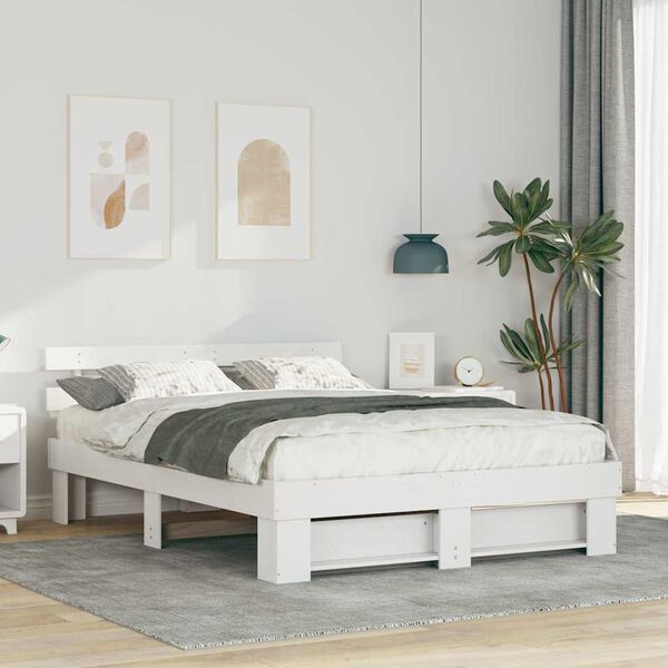 vidaXL Bed Frame with Headboard White 150 x 200 cm Solid Pine Wood