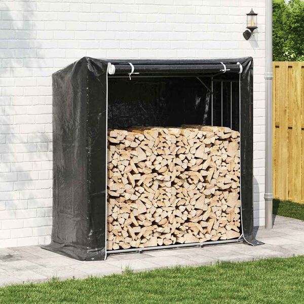 vidaxL Firewood Rack with Rain Cover 200x80x200 cm Galvanised Steel