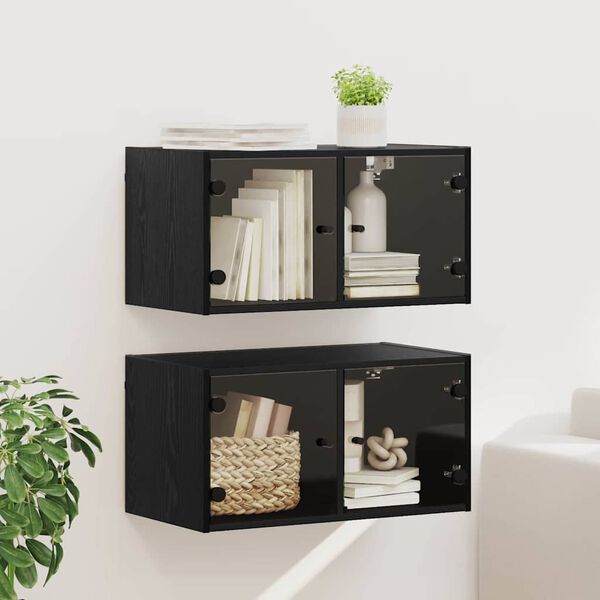 vidaXL Wall Cabinets 2 pcs Black Oak 68 x 37 x 35 cm Engineered Wood