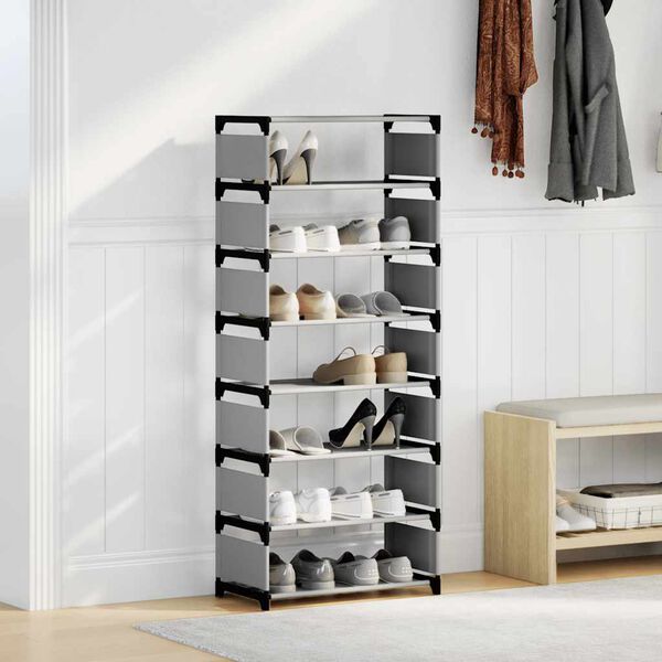 vidaXL Shoe Rack 8-Tier Grey 54x28x124 cm Non-woven Fabric