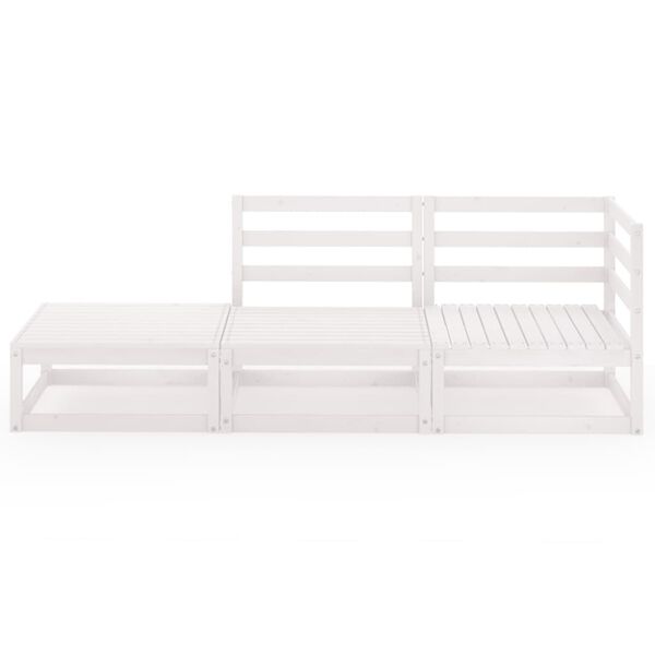 vidaXL 3 Piece Garden Lounge Set White Solid Pinewood