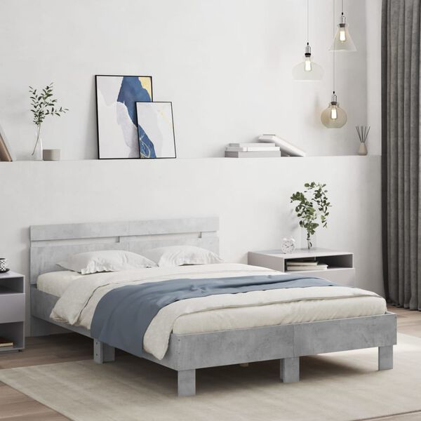 vidaXL Bed Frame with LED without Mattress Concrete Grey 135x190 cm Double