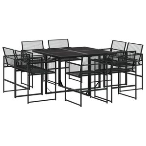 vidaXL 9 Piece Garden Dining Set Black Poly Rattan