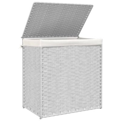 vidaXL Laundry Basket with 2 Sections White 53x35x57 cm Poly Rattan