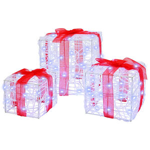 vidaXL Gift Box 3 pcs 60 LEDs Cold white 20 x 20 x 20 cm Acrylic