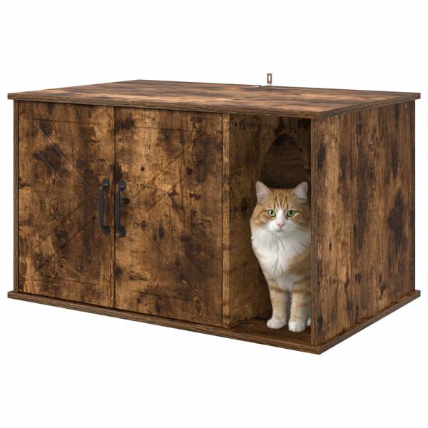 vidaXL Cat House Smoked Oak 85 x 55 x 50 cm Engineered Wood